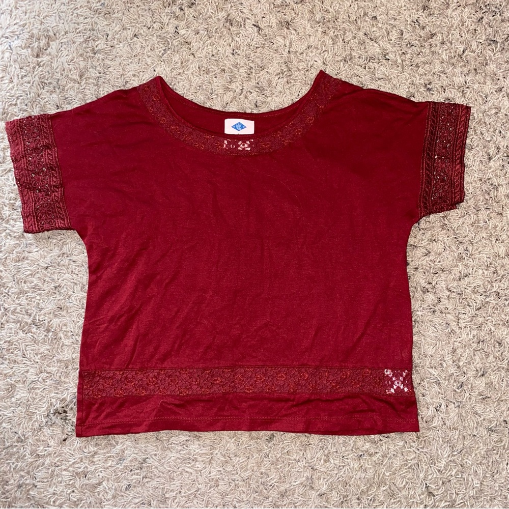 Red Lace Cut Outs Cropped Top